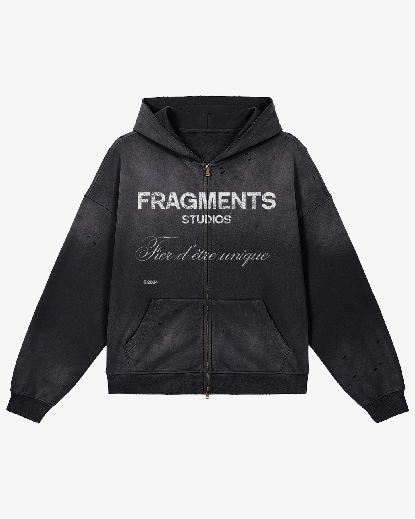 Distressed Zip Hoodie