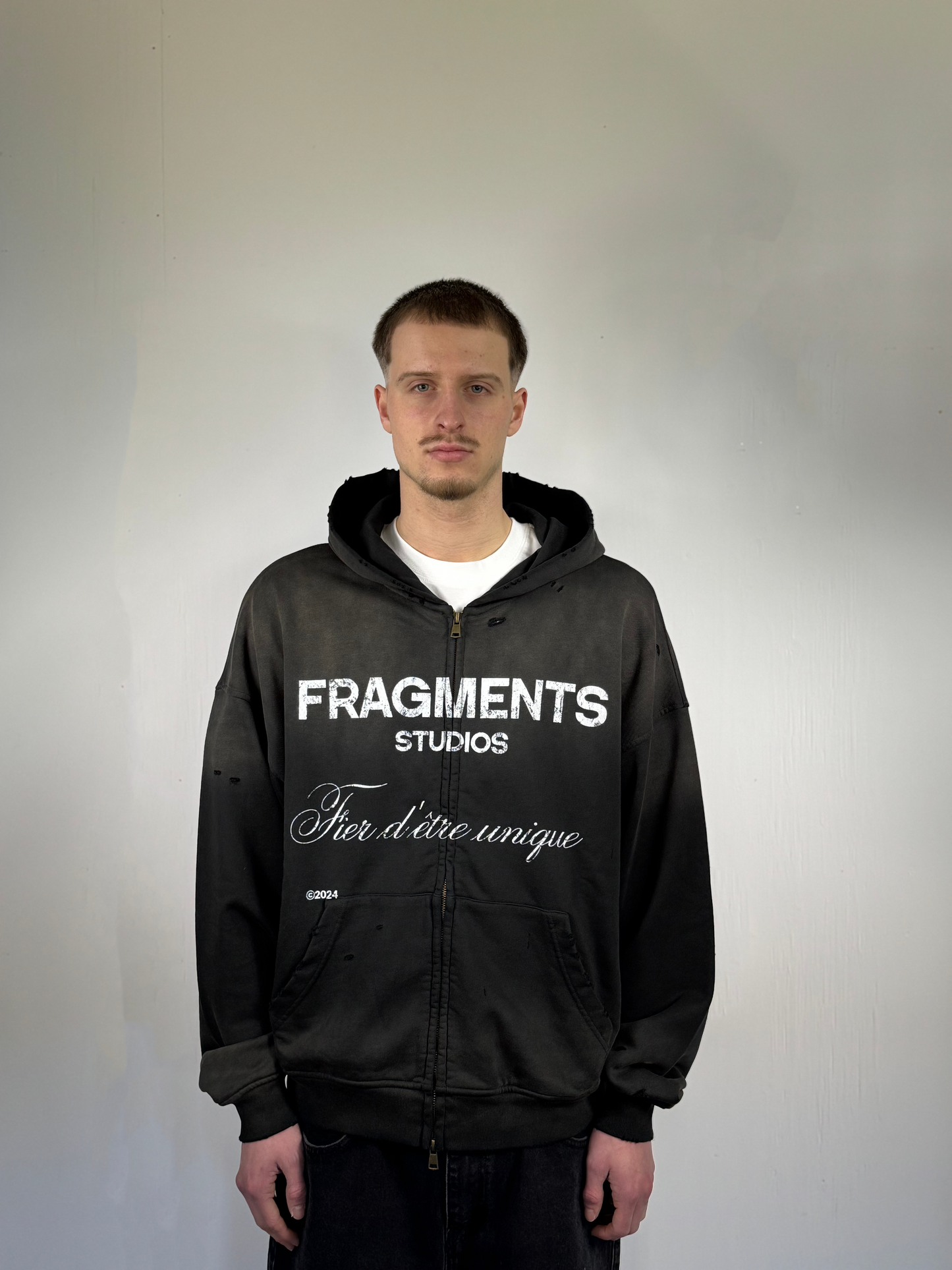Distressed Zip Hoodie